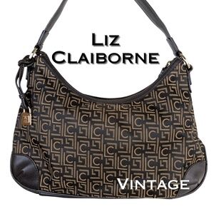 Vintage Liz Claiborne LC Monogram Shoulder Bag Brown Gold Cloth Classic